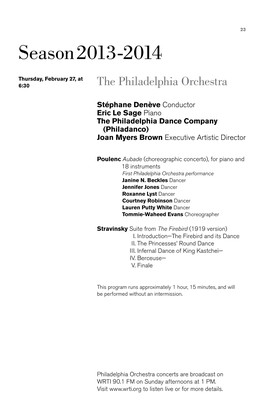 Aubade (Choreographic Concerto), for Piano and 18 Instruments First Philadelphia Orchestra Performance Janine N