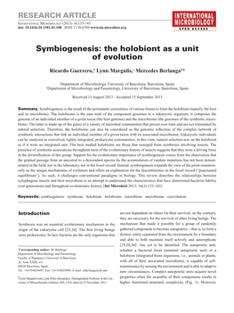 Symbiogenesis: the Holobiont As a Unit of Evolution
