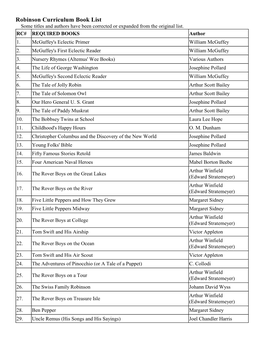 Robinson Curriculum Book List Some Titles and Authors Have Been Corrected Or Expanded from the Original List