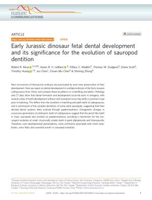 Early Jurassic Dinosaur Fetal Dental Development and Its Signiﬁcance for the Evolution of Sauropod Dentition ✉ Robert R