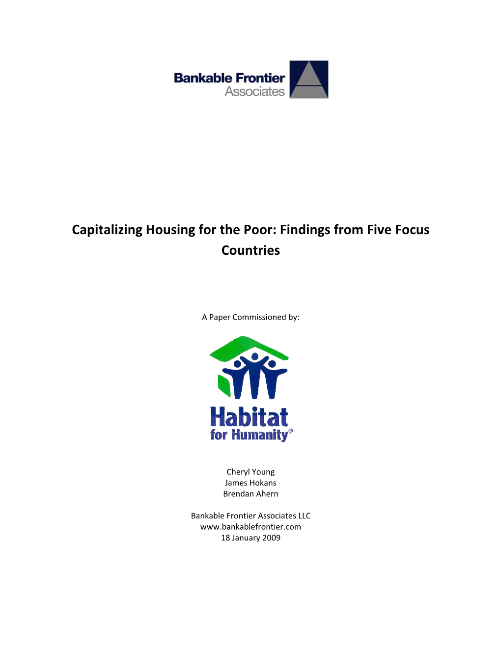 Capitalizing Housing for the Poor: Findings from Five Focus Countries