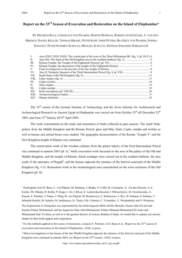 Report on the 33 Season of Excavation and Restoration on the Island of Elephantine*