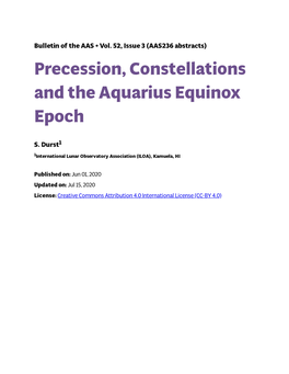 Precession, Constellations and the Aquarius Equinox Epoch