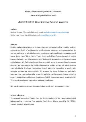 Remote Control: Three Faces of Power in Telework