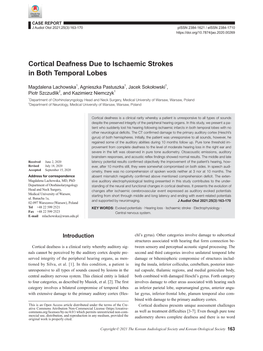 Cortical Deafness Due to Ischaemic Strokes in Both Temporal Lobes