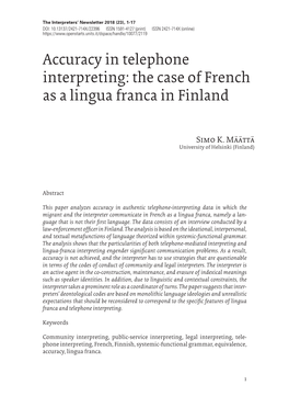 Accuracy in Telephone Interpreting: the Case of French As a Lingua Franca in Finland