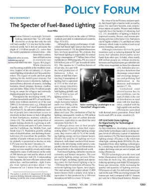 The Specter of Fuel-Based Lighting Poses Fire and Burn Hazards, and Compro- Mises Indoor Air Quality