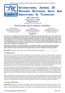 Social Media and Its Impacts on Politics