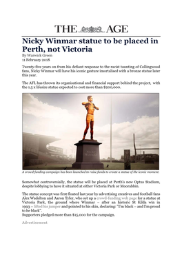 Nicky Winmar Statue to Be Placed in Perth, Not Victoria