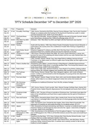 TPTV Schedule December 14Th to December 20Th 2020