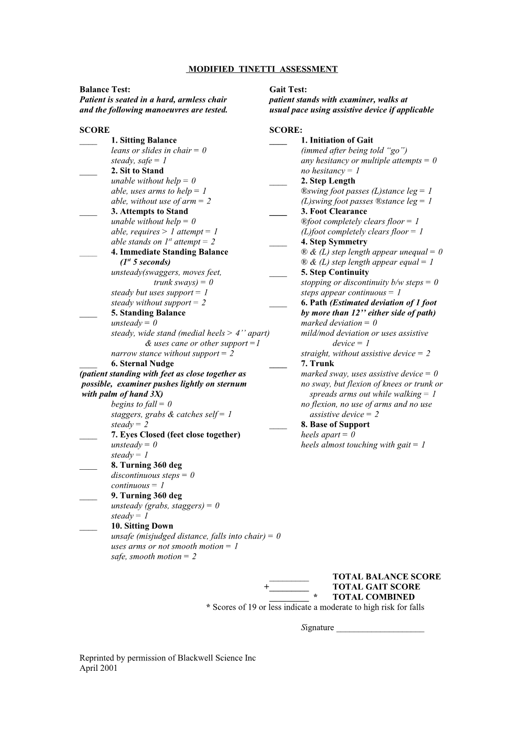 Modified Tinetti Assessment