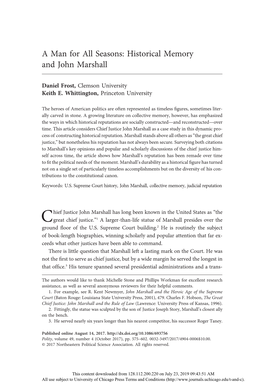 A Man for All Seasons: Historical Memory and John Marshall
