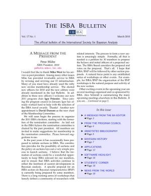 March 2010 the Oﬃcial Bulletin of the International Society for Bayesian Analysis