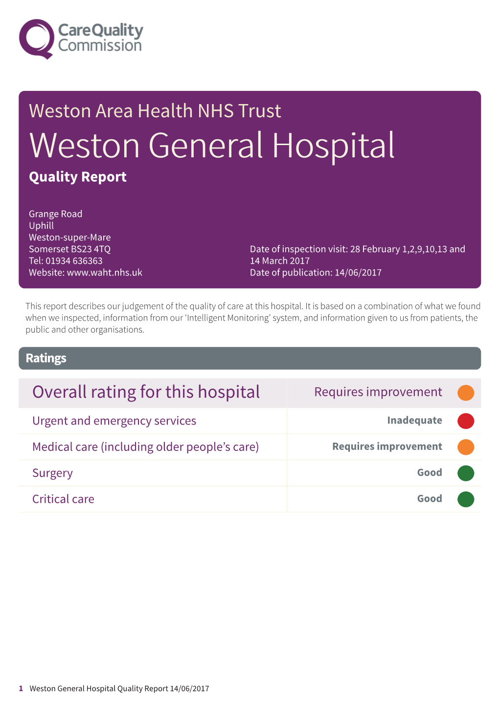 Weston General Hospital Newapproachcomprehensive Report