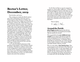Rector's Letter, December, 2019