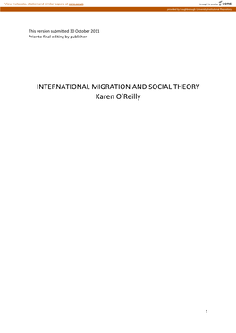 INTERNATIONAL MIGRATION and SOCIAL THEORY Karen O'reilly