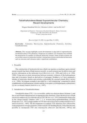 Tetrathiafulvalene-Based Supramolecular Chemistry; Recent Developments