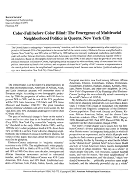 Color-Full Before Color Blind: the Emergence of Multiracial Neighborhood Politics in Queens, New York City
