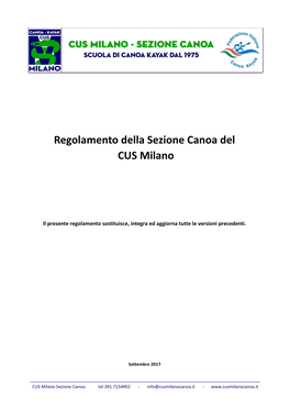Regolamento Della Sezione Canoa Del CUS Milano
