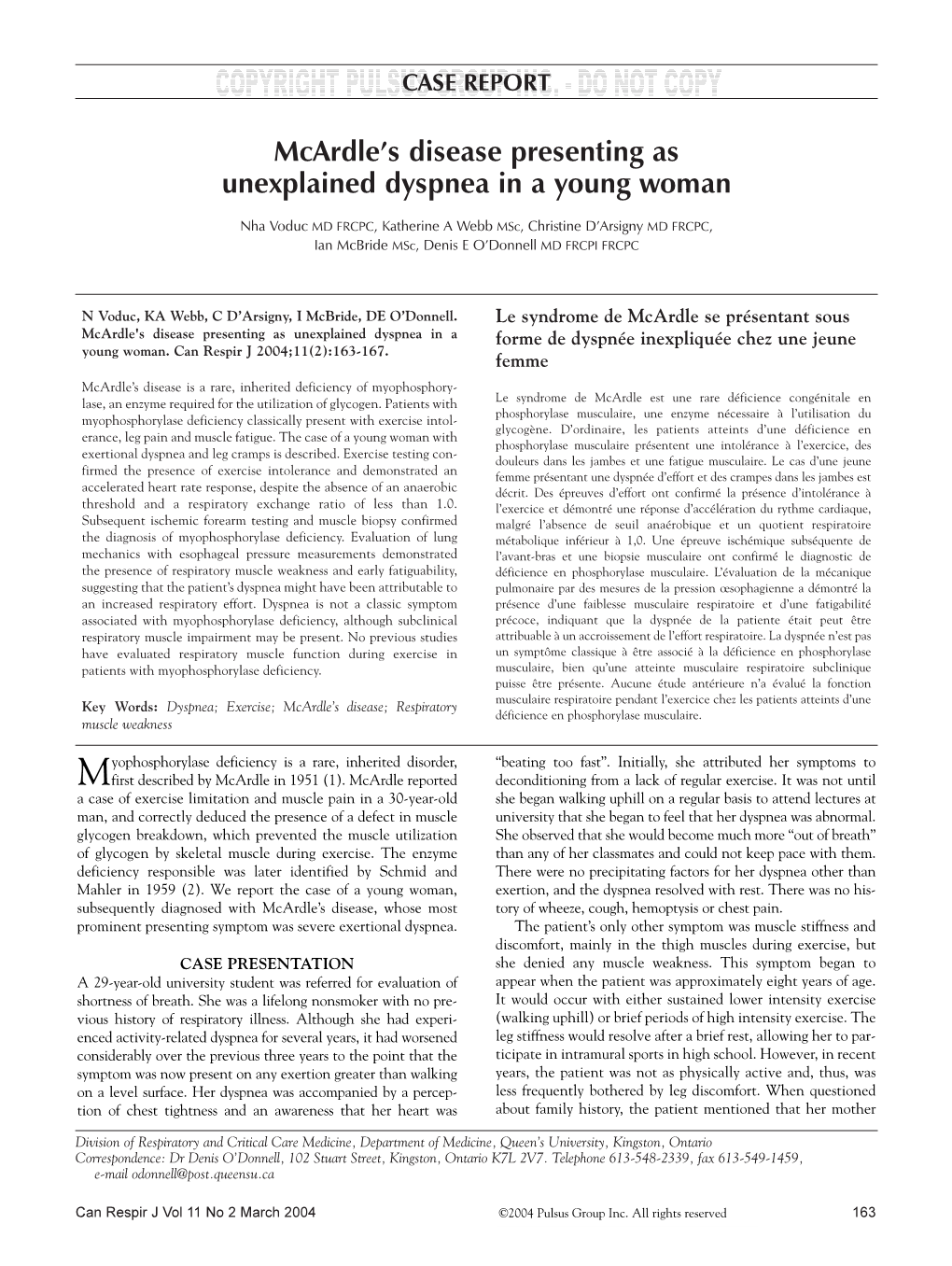 Mcardle's Disease Presenting As Unexplained Dyspnea in a Young Woman