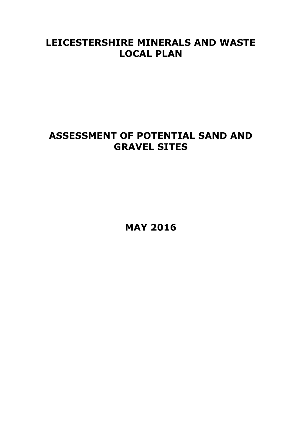 Leicestershire Minerals and Waste Local Plan Assessment of Potential