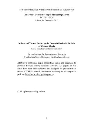 ATINER's Conference Paper Proceedings Series ECL2017-0029