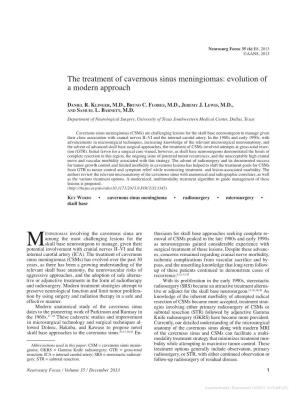 The Treatment of Cavernous Sinus Meningiomas: Evolution of a Modern Approach