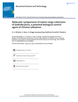 Molecular Comparisons of Native Range Collections of Gadirtha Fusca, a Potential Biological Control Agent of Chinese Tallowtree