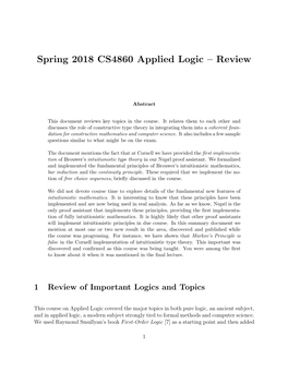 Spring 2018 CS4860 Applied Logic – Review