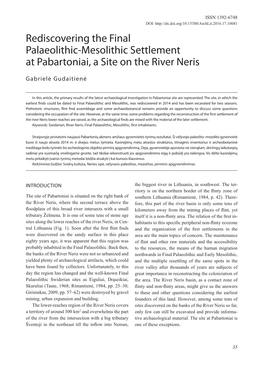 Rediscovering the Final Palaeolithic-Mesolithic Settlement at Pabartoniai, a Site on the River Neris