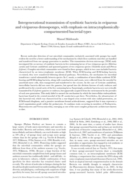 Intergenerational Transmission of Symbiotic Bacteria in Oviparous and Viviparous Demosponges, with Emphasis on Intracytoplasmically- Compartmented Bacterial Types