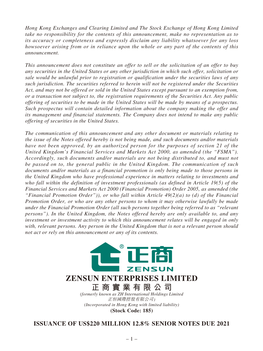 Zensun Enterprises Limited 正商實業有限公司