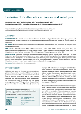 Evaluation of the Alvarado Score in Acute Abdominal Pain