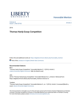 Thomas Hardy Essay Competition