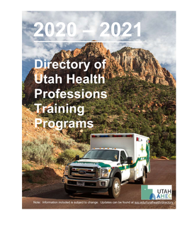 Directory of Utah Health Professions Training Program 2020-2021
