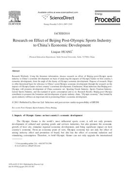 Research on Effect of Beijing Post-Olympic Sports Industry to China’S Economic Development