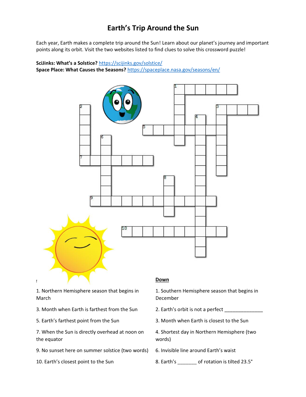 Earth's Trip Around the Sun Crossword Puzzle