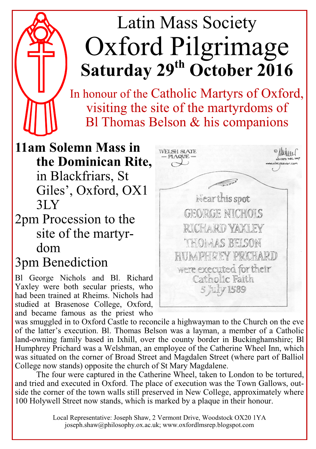 Oxford Pilgrimage Saturday 29Th October 2016