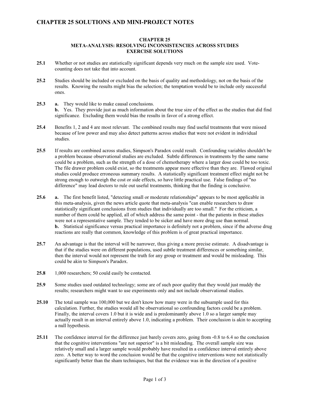 Chapter 25 Solutions and Mini-Project Notes