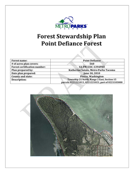 Forest Stewardship Plan Point Defiance Forest