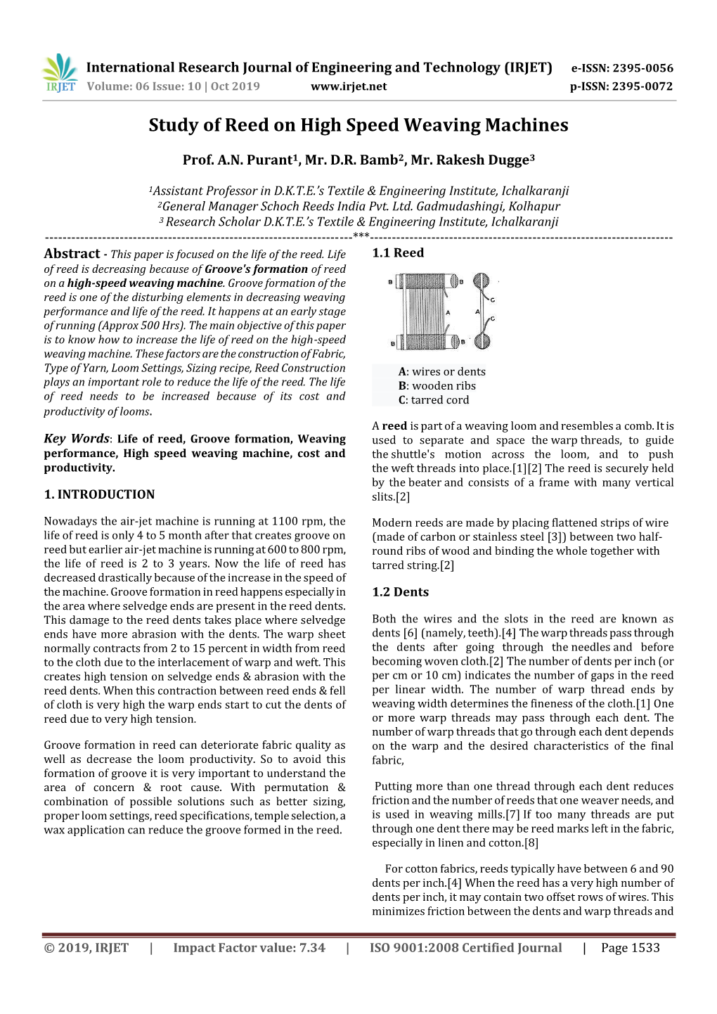 Study of Reed on High Speed Weaving Machines