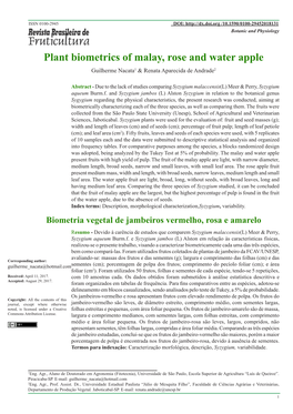 Plant Biometrics of Malay, Rose and Water Apple Guilherme Nacata1 & Renata Aparecida De Andrade2