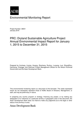 Dryland Sustainable Agriculture Project Annual Environmental Impact Report for January 1, 2015 to December 31, 2015