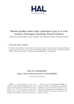 Humus Profiles Under Main Vegetation Types in A