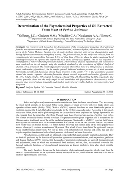 Determination of the Phytochemical Properties of Oil Extracted from Meat of Python Bivittatus
