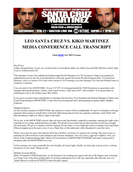 Leo Santa Cruz Vs. Kiko Martinez Media Conference Call Transcript