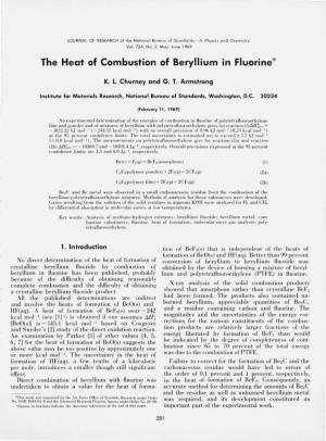 The Heat of Combustion of Beryllium in Fluorine*