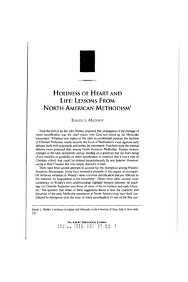 Holiness of Heart and Life: Lessons from North American Methodism1