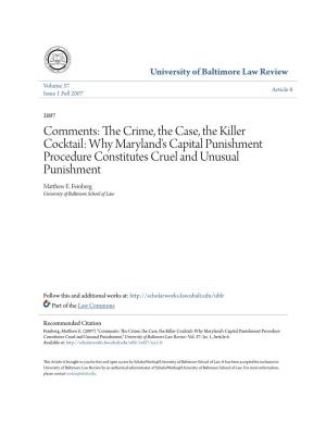Why Maryland's Capital Punishment Procedure Constitutes Cruel and Unusual Punishment Matthew E