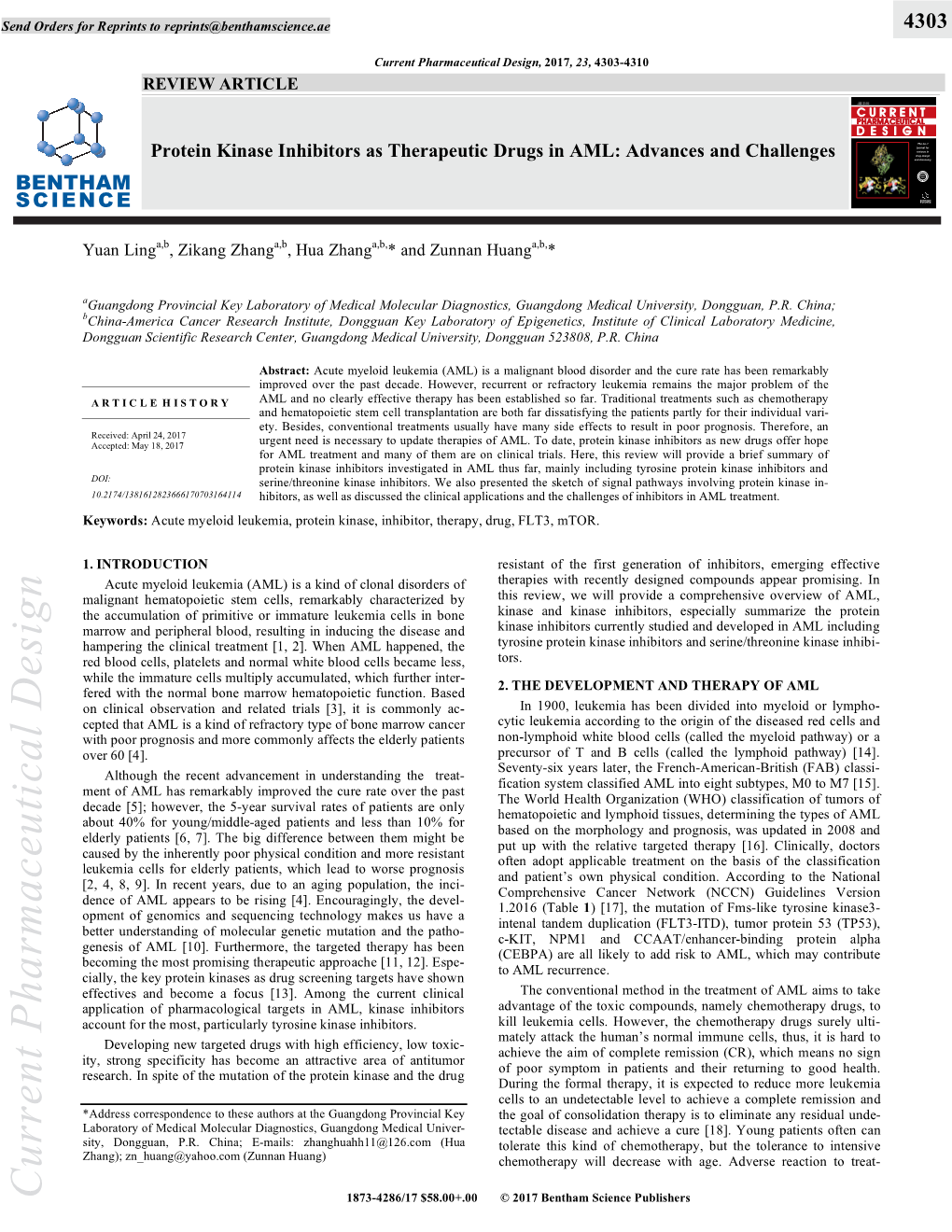 Protein Kinase Inhibitors As Therapeutic Drugs in AML: Advances and Challenges No